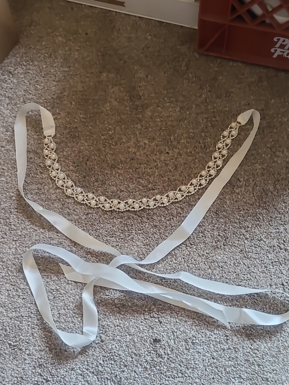 Crystal Embellished White Ribbon Waist Belt